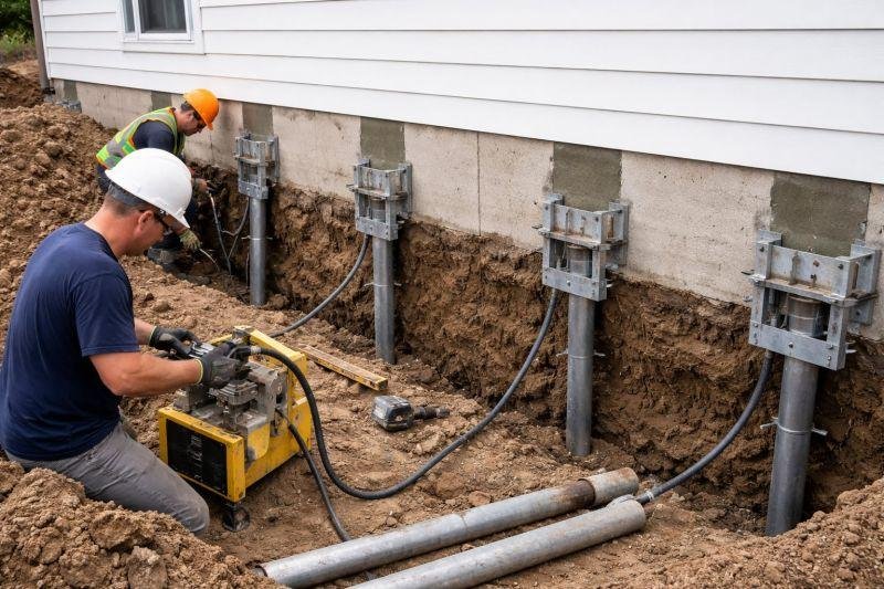 Foundation repair work on a settled structure